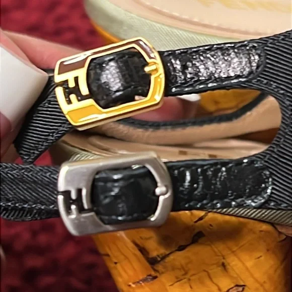 Fendi Olive Faille Color Block Ankle Strap Sandals size 8 - Picture 10 of 17